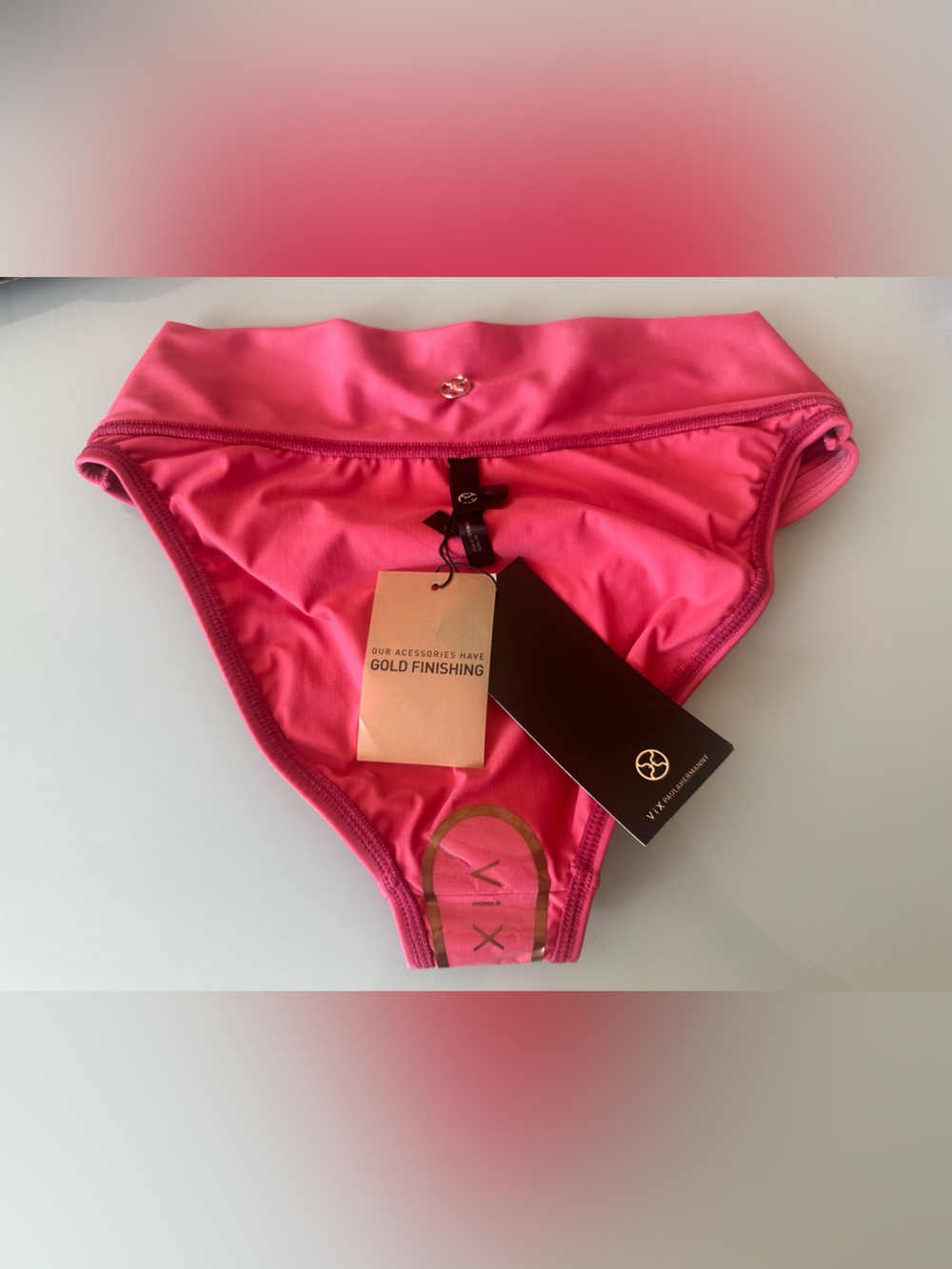 Vix Pink Bikini Bottom with Gold Accent